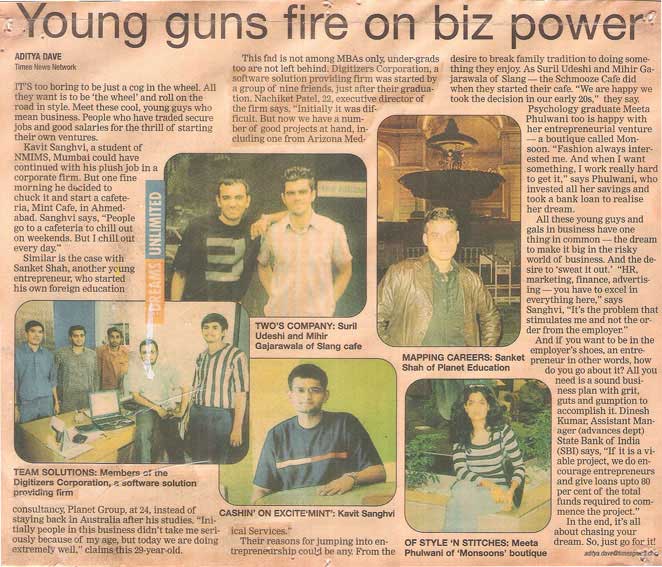 First Print media coverage in “Ahmedabad times” as “Digitizers Corporation”